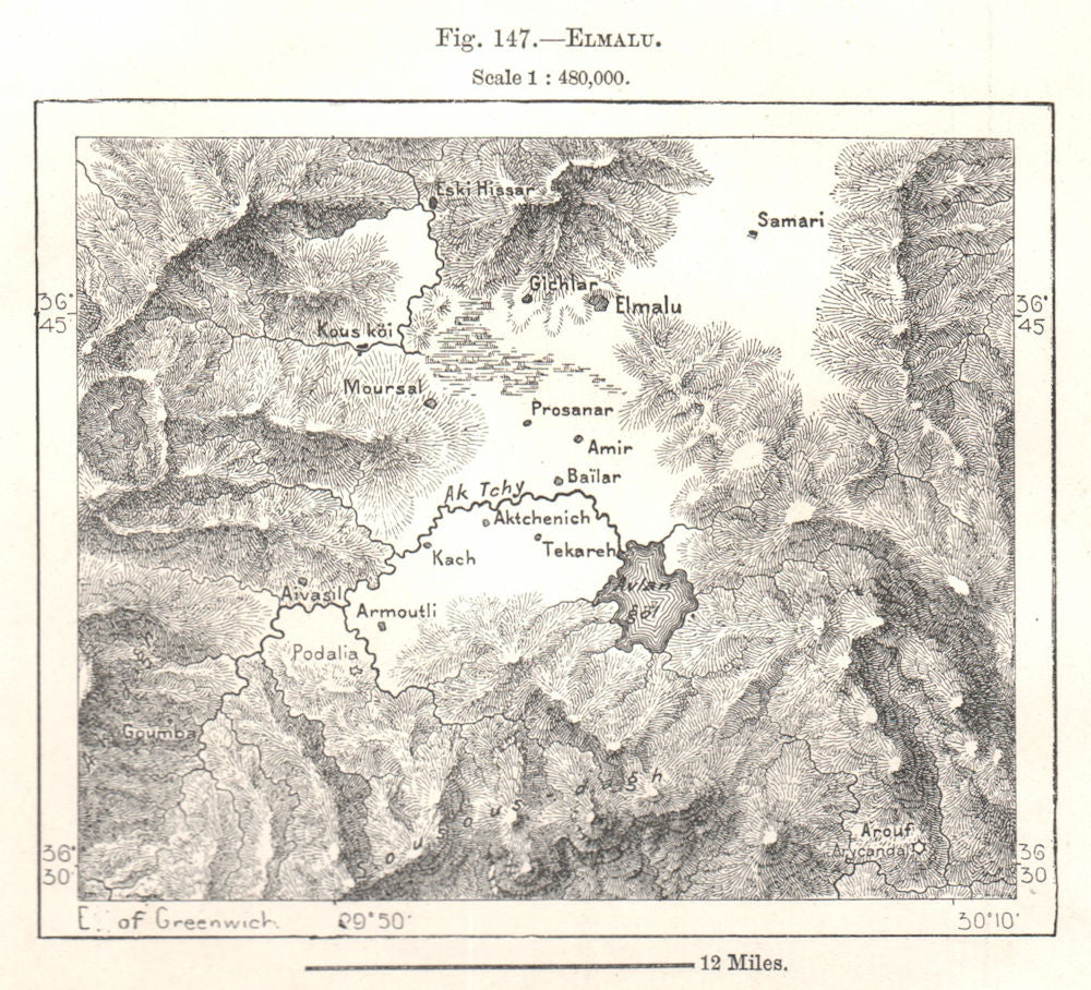 Elmali. Turkey. Sketch map 1885 old antique vintage plan chart